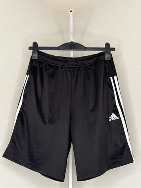 adidas Black Athletic Shorts with White 3-Stripe Detailing